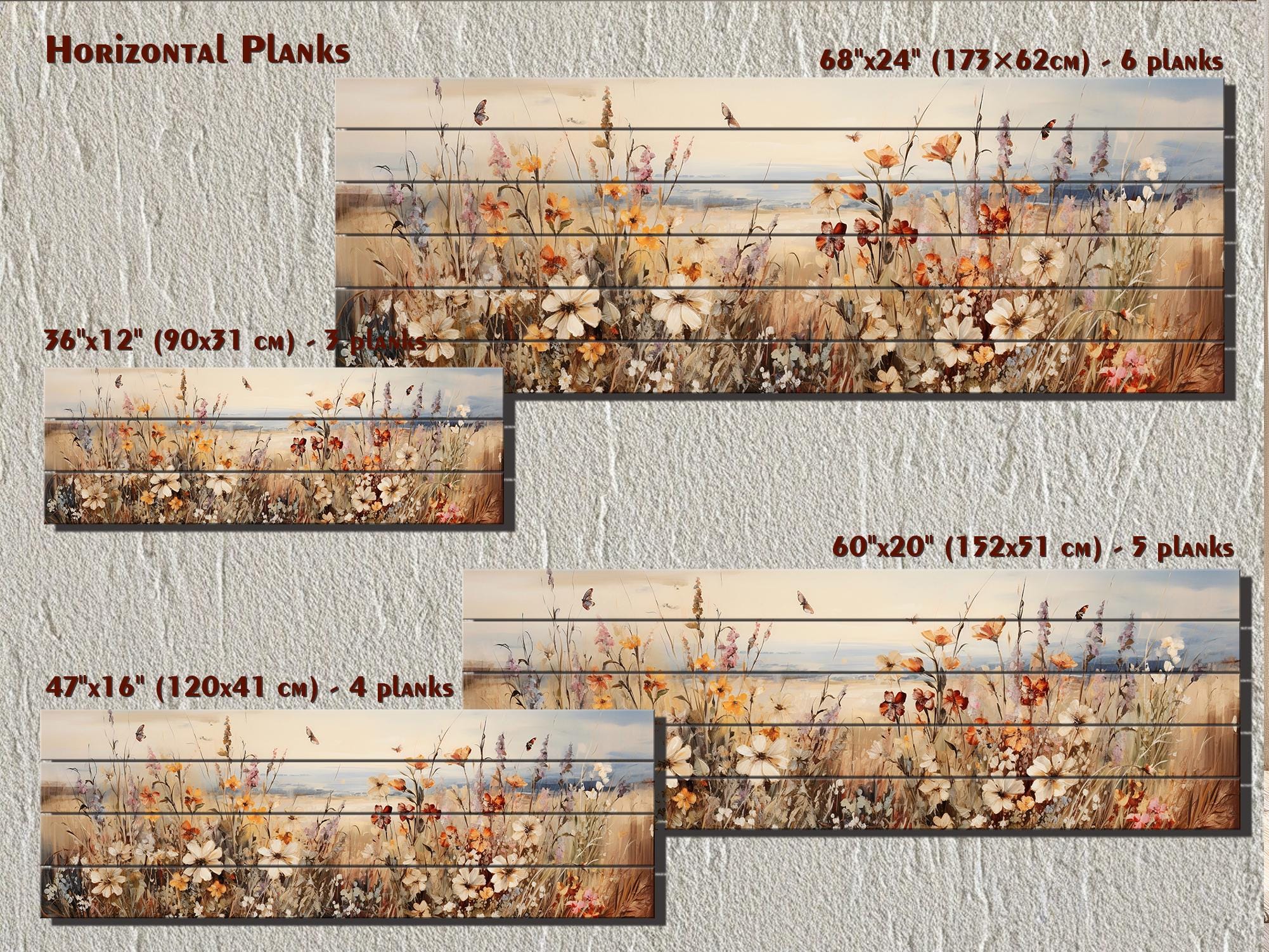 Wildflower Field Wall Art - Distressed Painting Print On for Cottagecore Farmhouse Decor