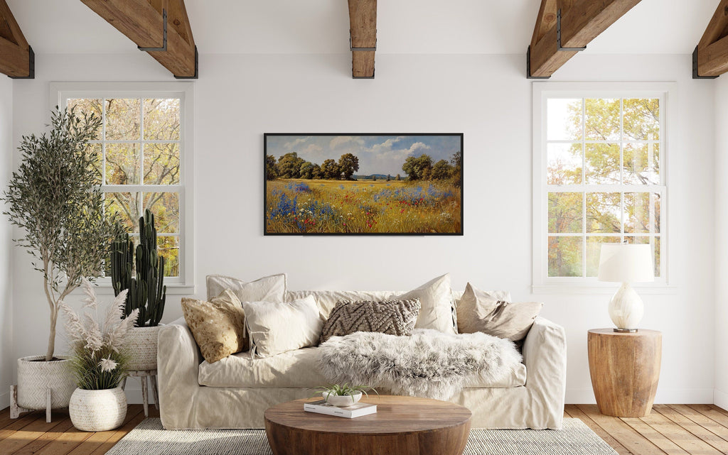 Wildflowers Canvas Wall Art – Vintage Landscape Print | Framed Floral Painting