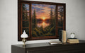 Window View of Forest Lake Sunset Canvas Wall Art