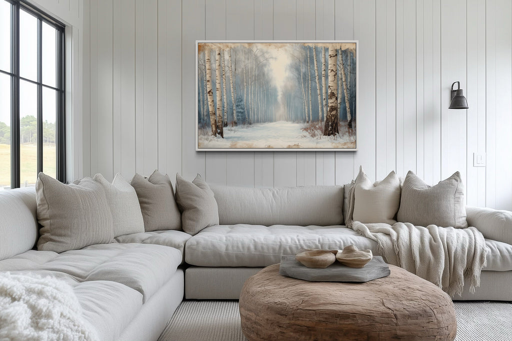 Winter Birch Trees Forest Landscape Framed Canvas Wall Art
