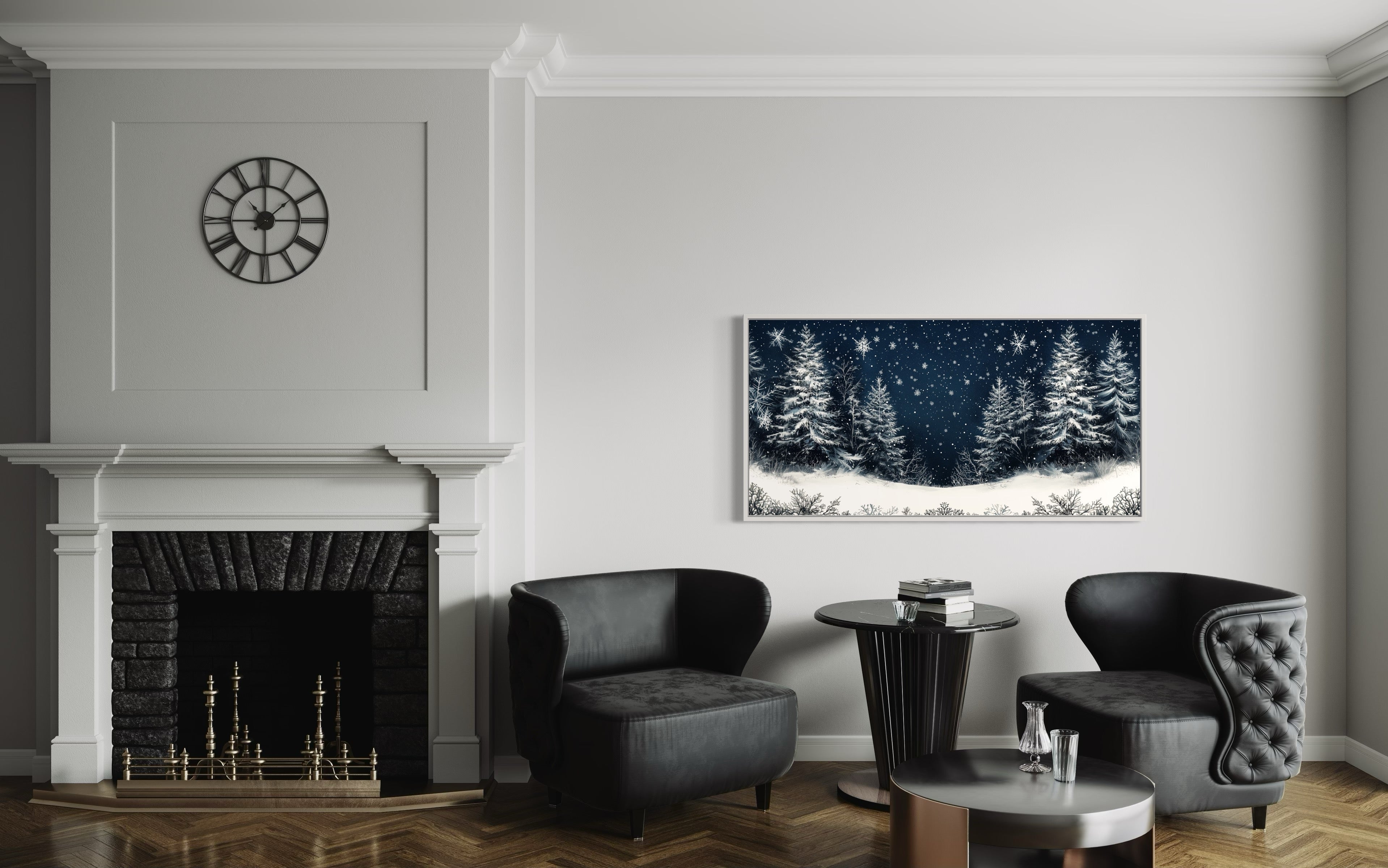 Winter Wonderland Pine Trees Forest Framed Canvas Wall Art