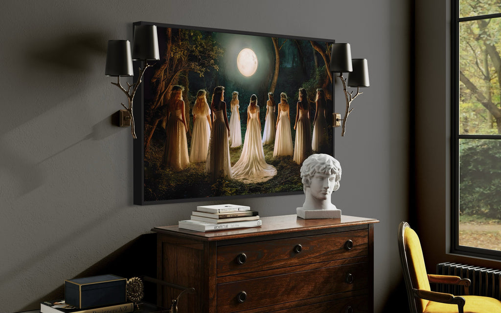 Witches Dancing In Circle In Magical Forest Moon Calling Witch Wall Art