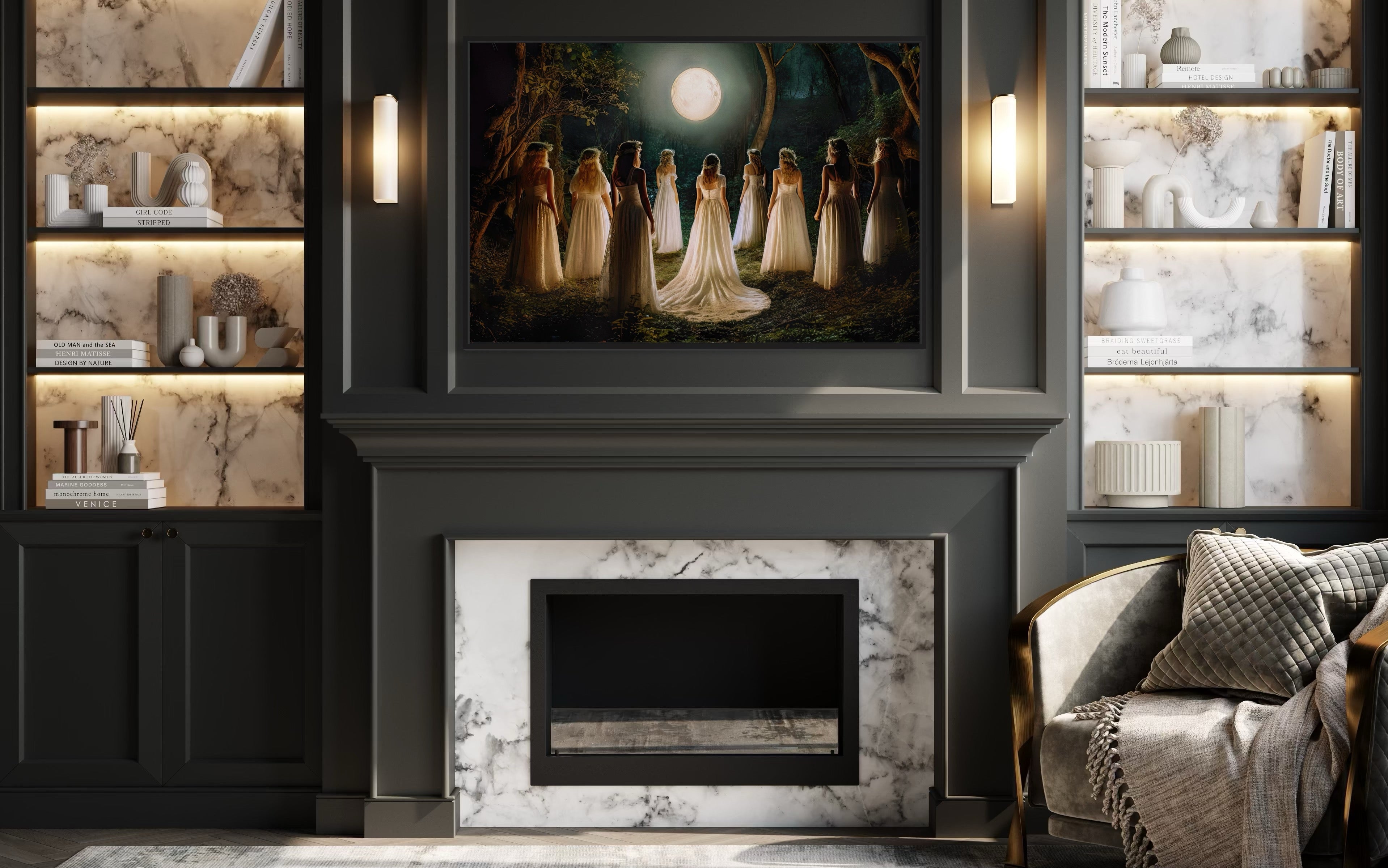 Witches Dancing In Circle In Magical Forest Moon Calling Witch Wall Art