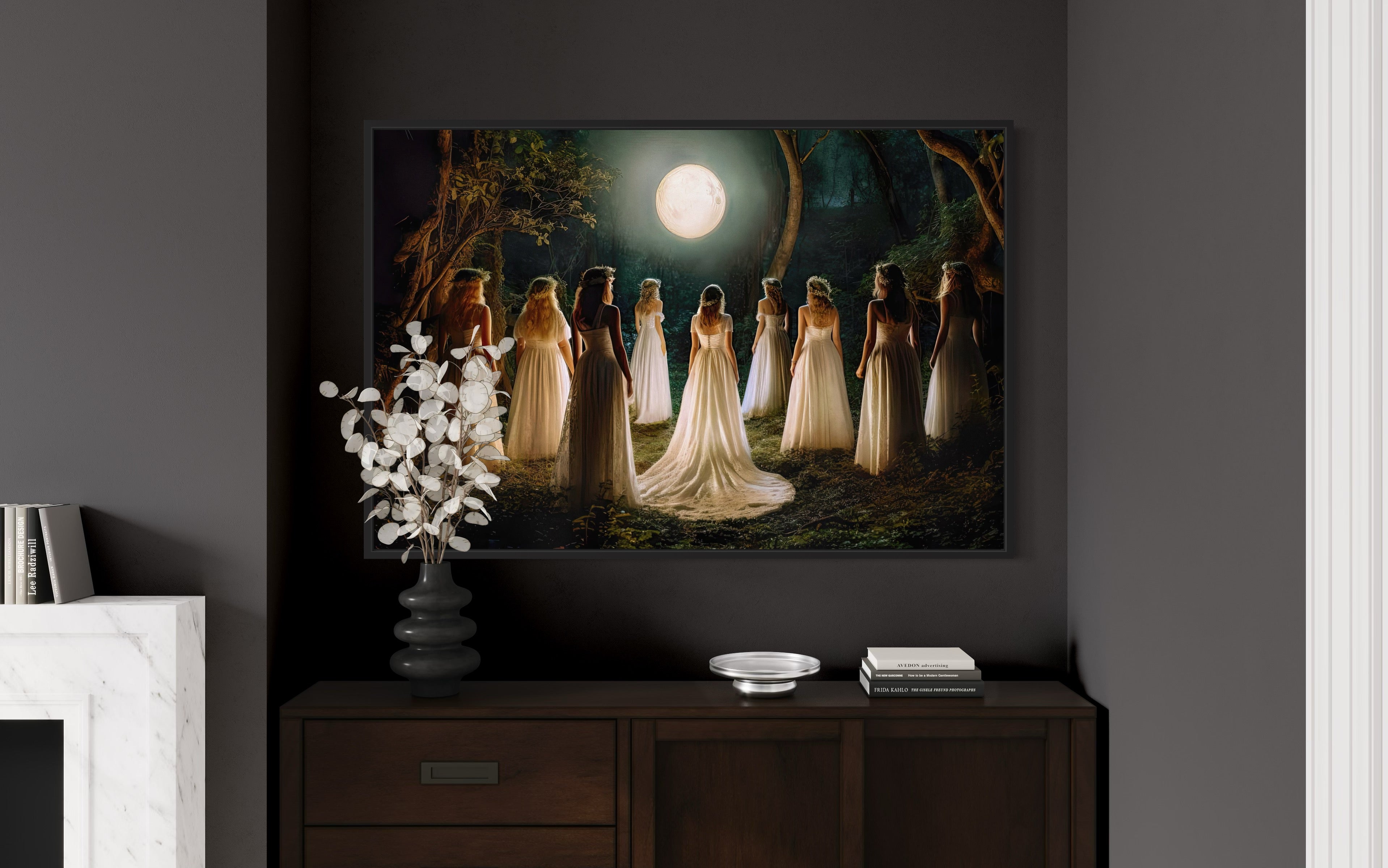 Witches Dancing In Circle In Magical Forest Moon Calling Witch Wall Art