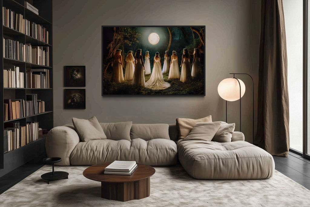 Witches Dancing In Circle In Magical Forest Moon Calling Witch Wall Art