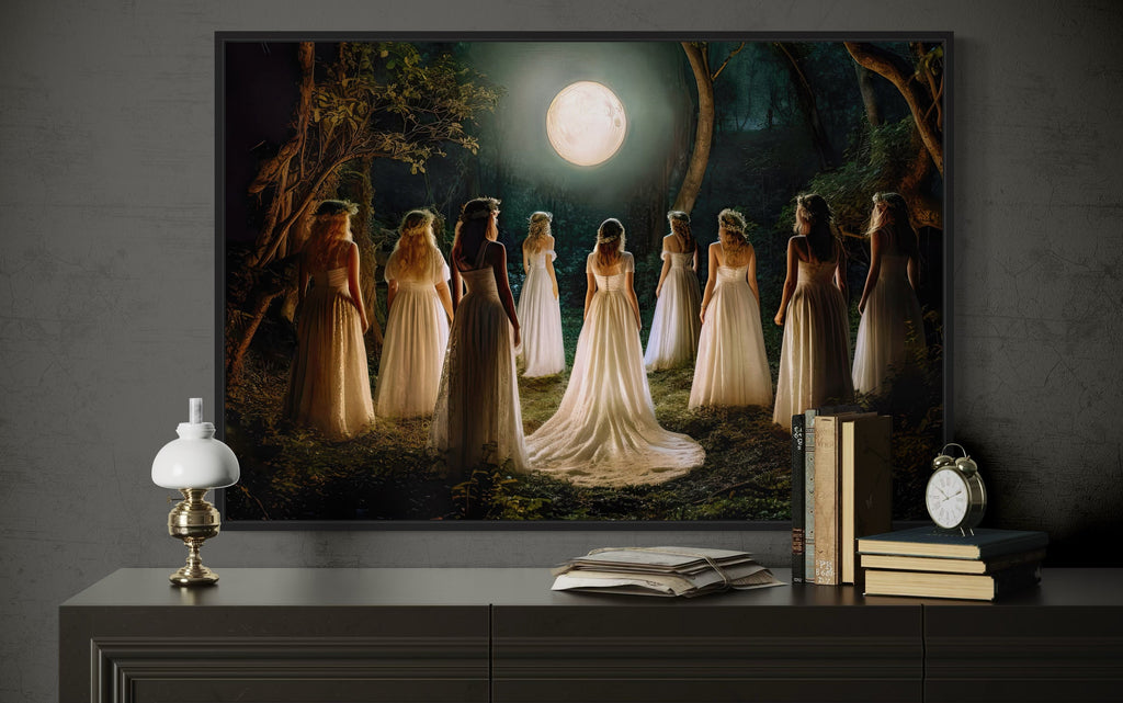 Witches Dancing In Circle In Magical Forest Moon Calling Witch Wall Art