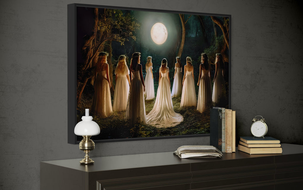 Witches Dancing In Circle In Magical Forest Moon Calling Witch Wall Art