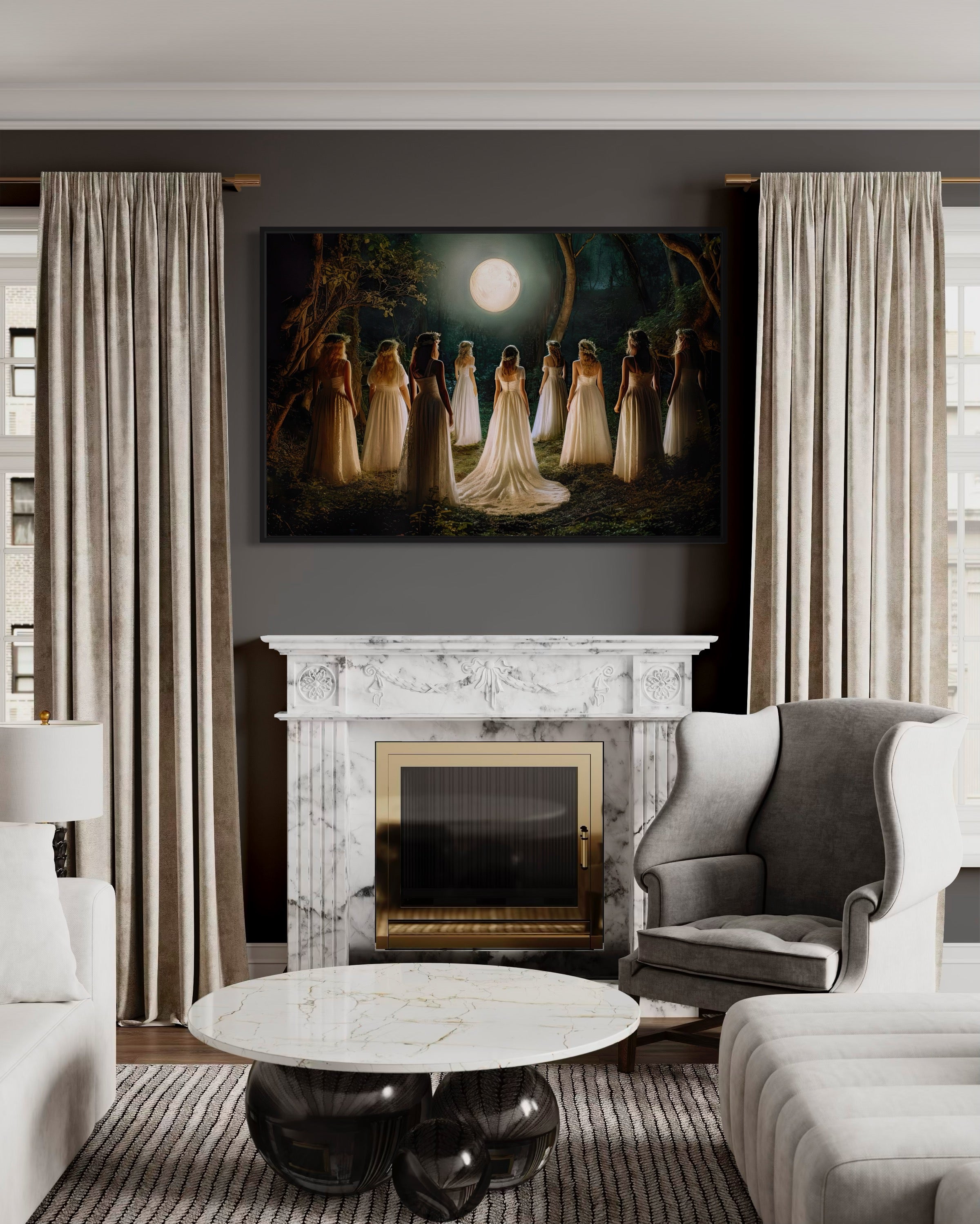 Witches Dancing In Circle In Magical Forest Moon Calling Witch Wall Art