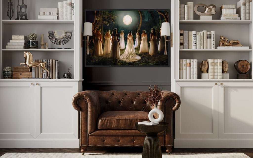 Witches Dancing In Circle In Magical Forest Moon Calling Witch Wall Art