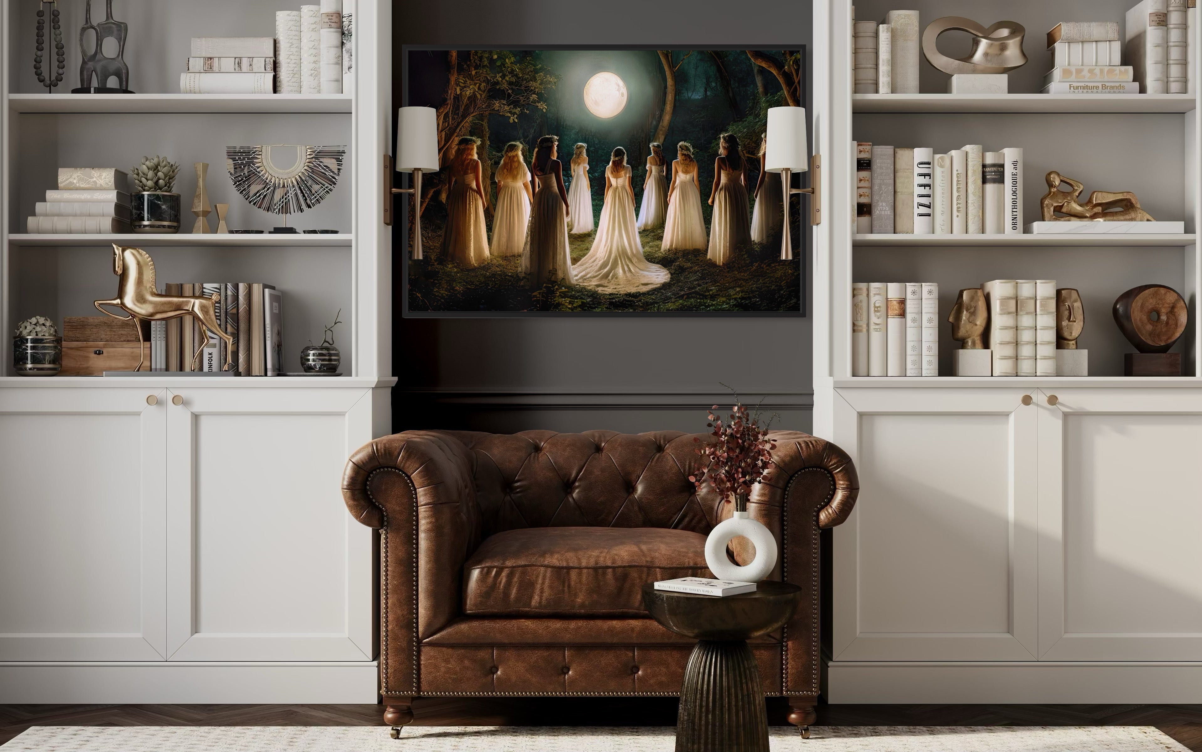 Witches Dancing In Circle In Magical Forest Moon Calling Witch Wall Art