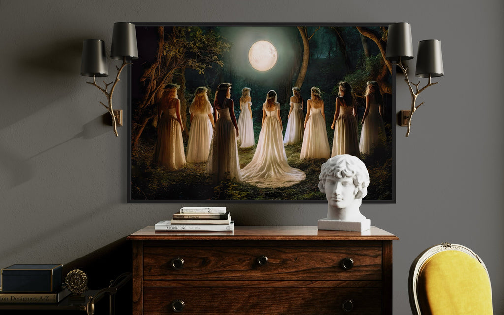 Witches Dancing In Circle In Magical Forest Moon Calling Witch Wall Art