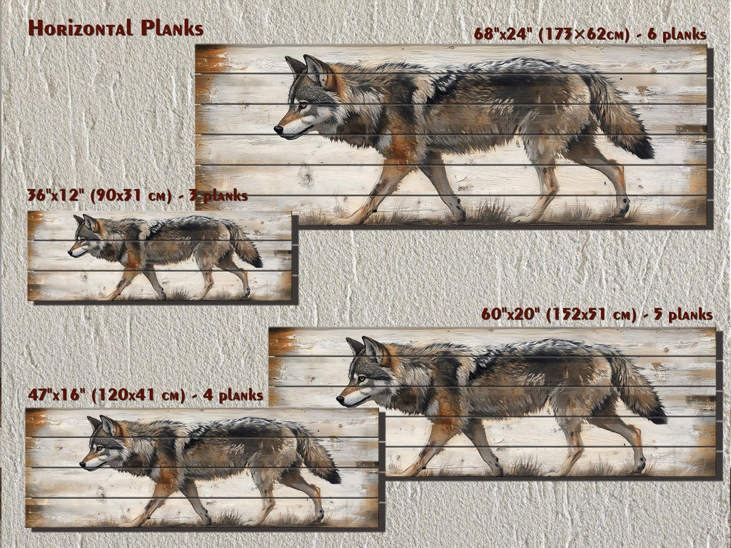 Wolf Long Horizontal Real Wood Wall Art For Cabin Decor