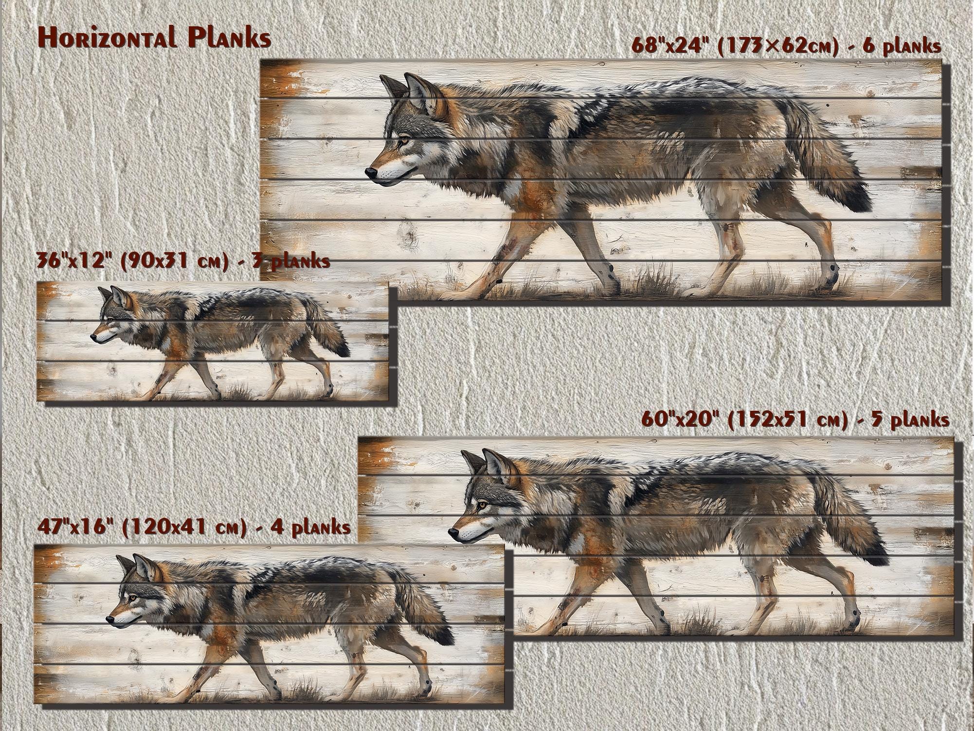 Wolf Long Horizontal Real Wood Wall Art For Cabin Decor
