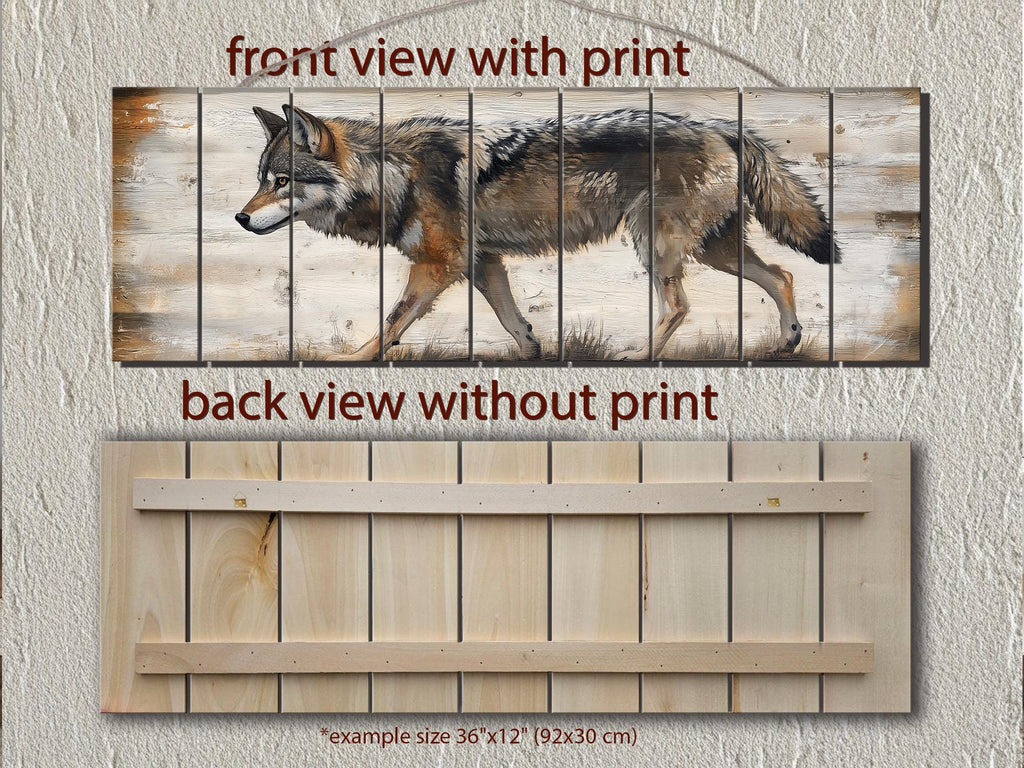 Wolf Long Horizontal Real Wood Wall Art For Cabin Decor