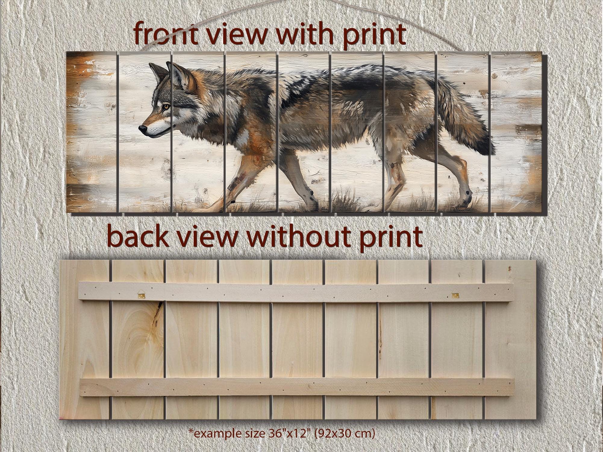 Wolf Long Horizontal Real Wood Wall Art For Cabin Decor