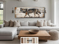 Wolf Long Horizontal Real Wood Wall Art For Cabin Decor