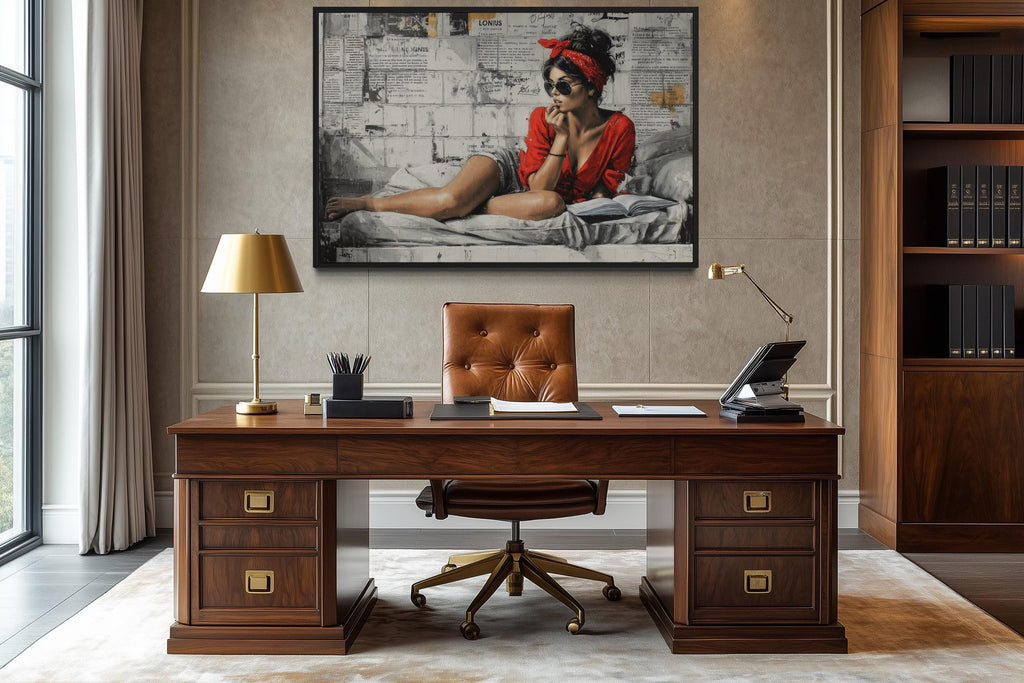 Woman Reading On Bed – Graffiti Wall Art Urban Lounge Decor, Modern Street Art Style Canvas