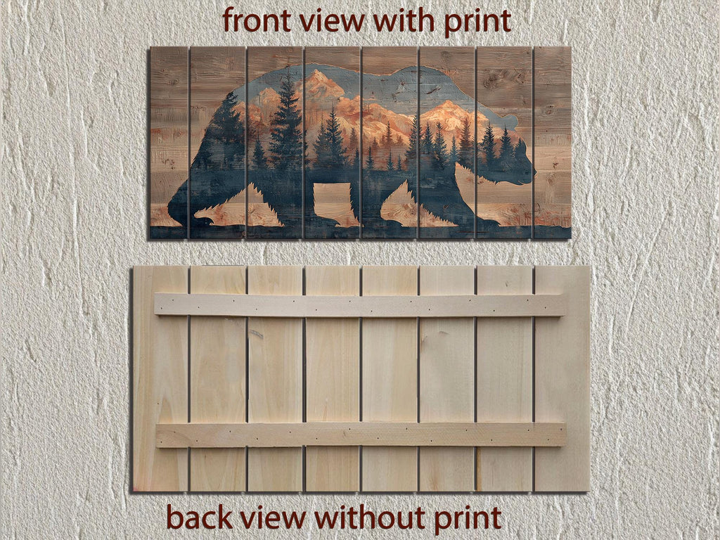 Wooden Bear Silhouette With Mountains And Forest Distressed Wood Wall Art For Cabin Decor
