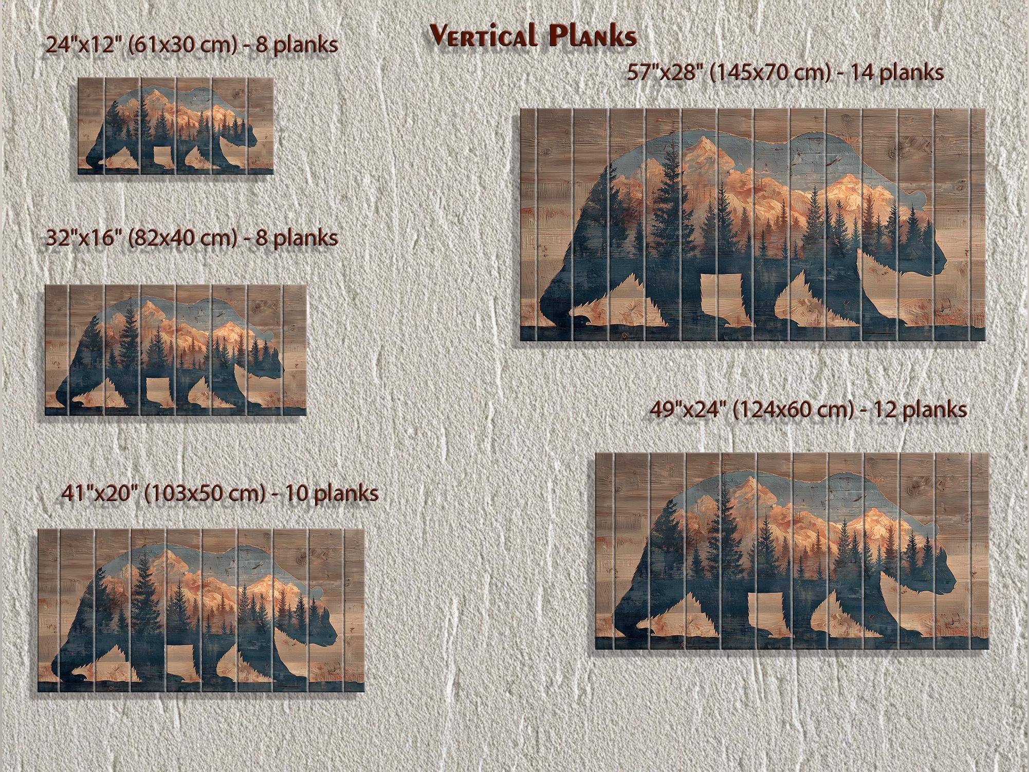 Wooden Bear Silhouette With Mountains And Forest Distressed Wood Wall Art For Cabin Decor