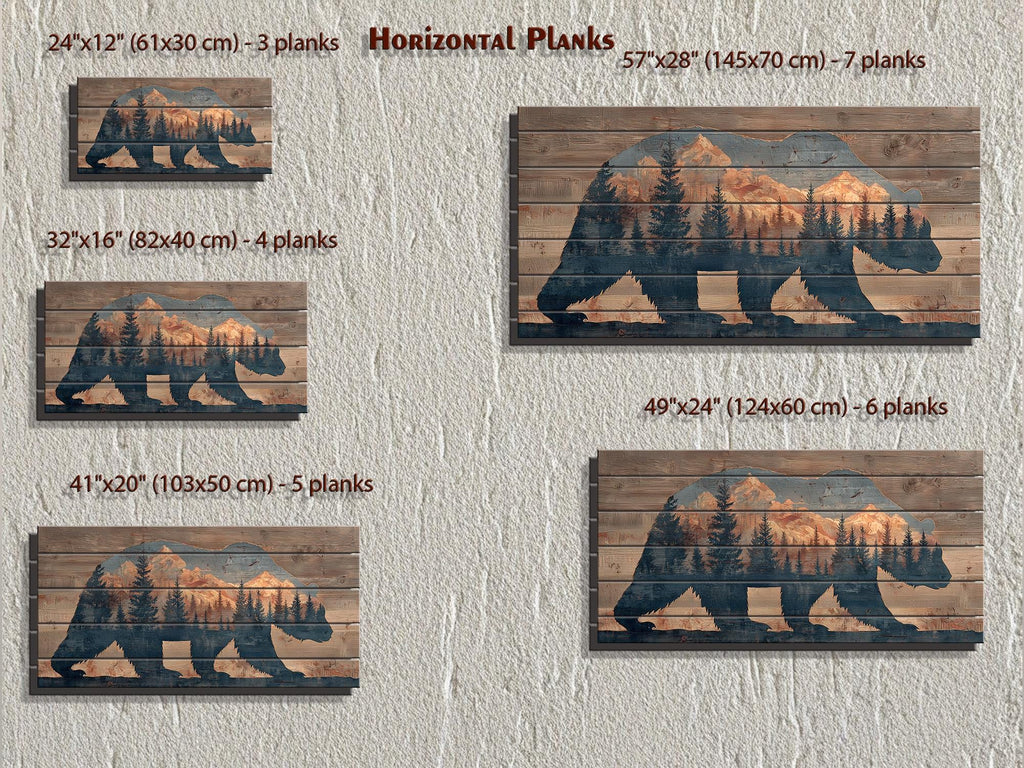 Wooden Bear Silhouette With Mountains And Forest Distressed Wood Wall Art For Cabin Decor