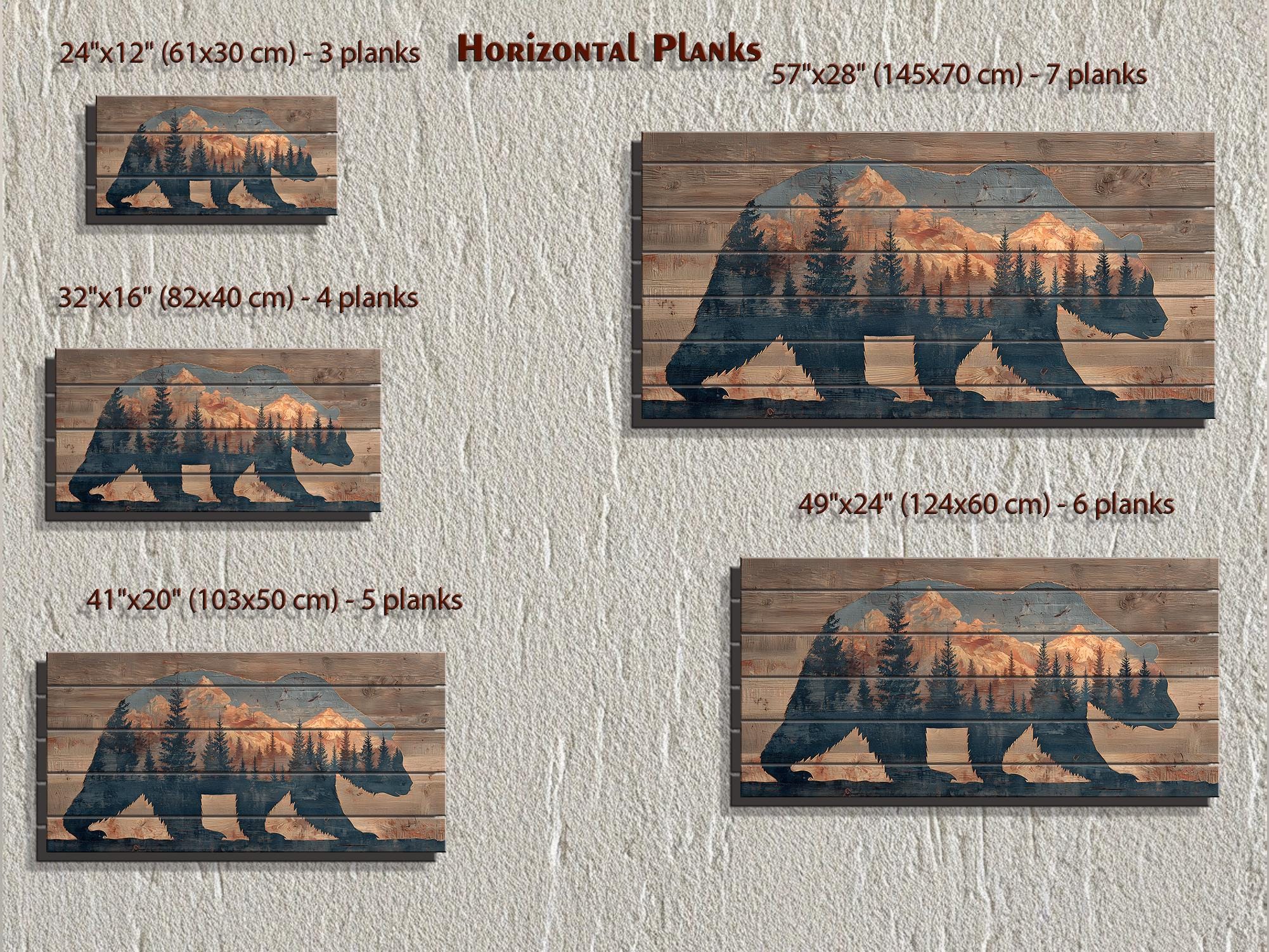Wooden Bear Silhouette With Mountains And Forest Distressed Wood Wall Art For Cabin Decor