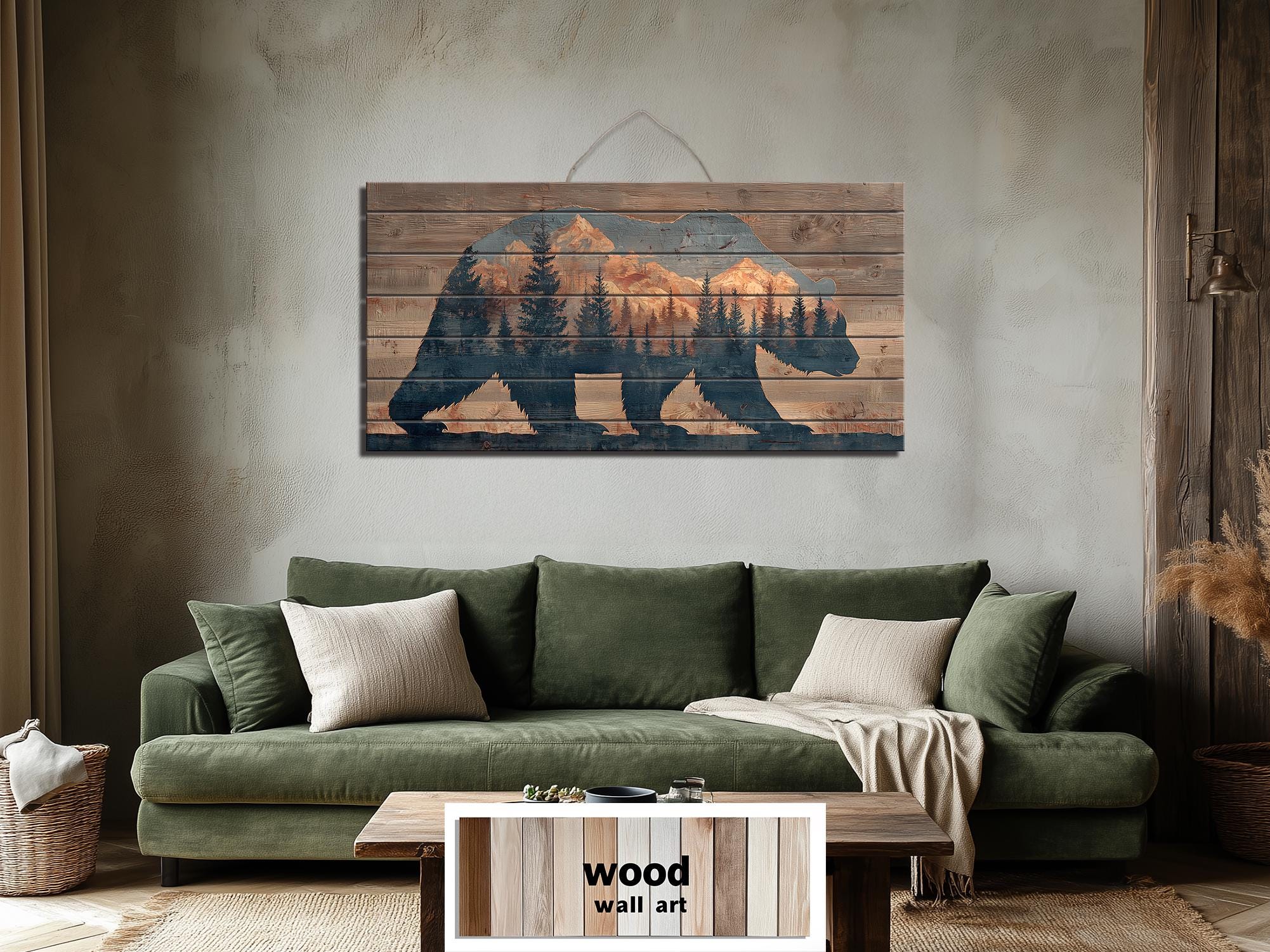 Wooden Bear Silhouette With Mountains And Forest Distressed Wood Wall Art For Cabin Decor