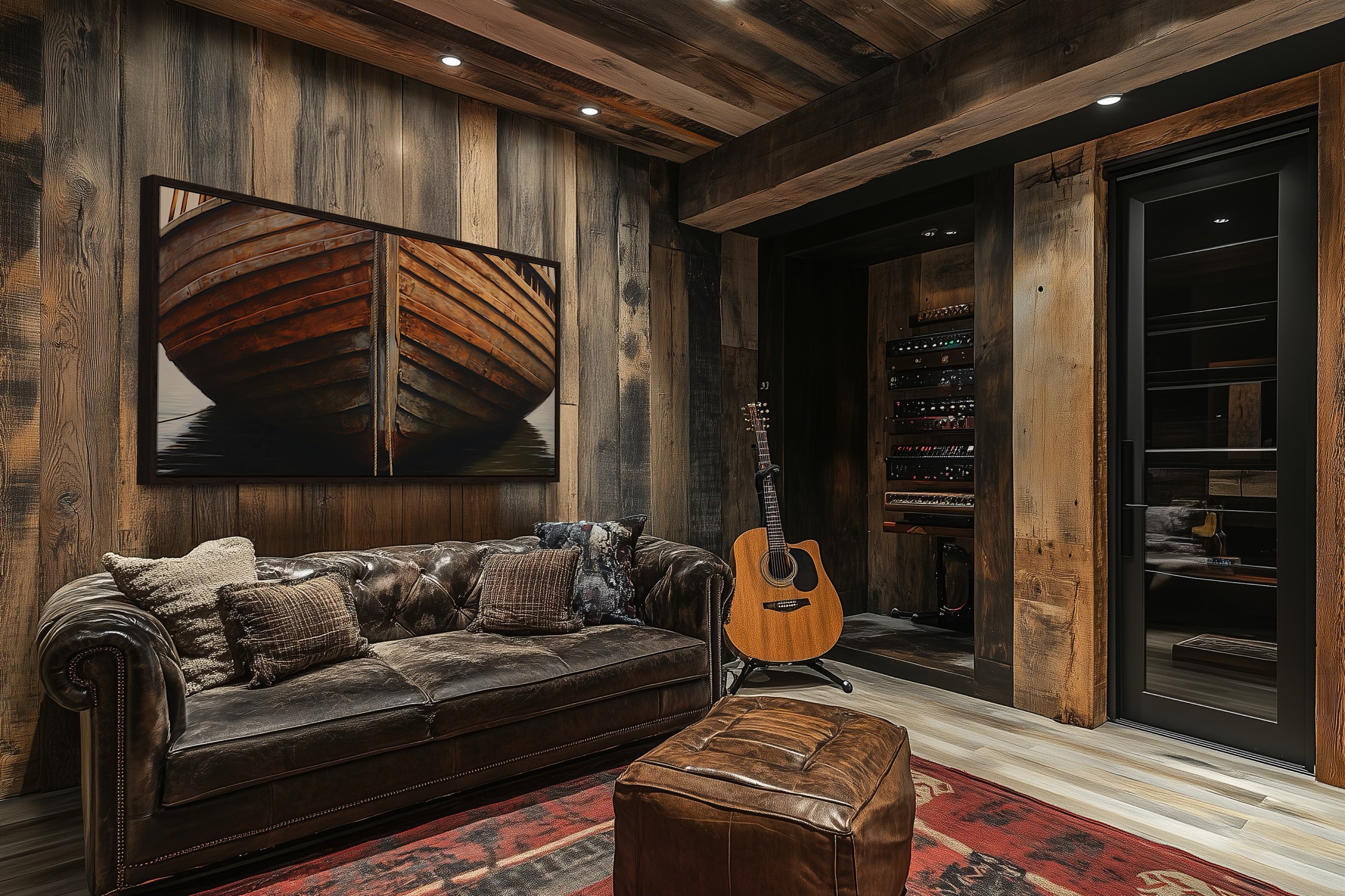 Wooden Boat Wall Art – Rustic Cabin Decor | Framed Canvas Print for Lake House