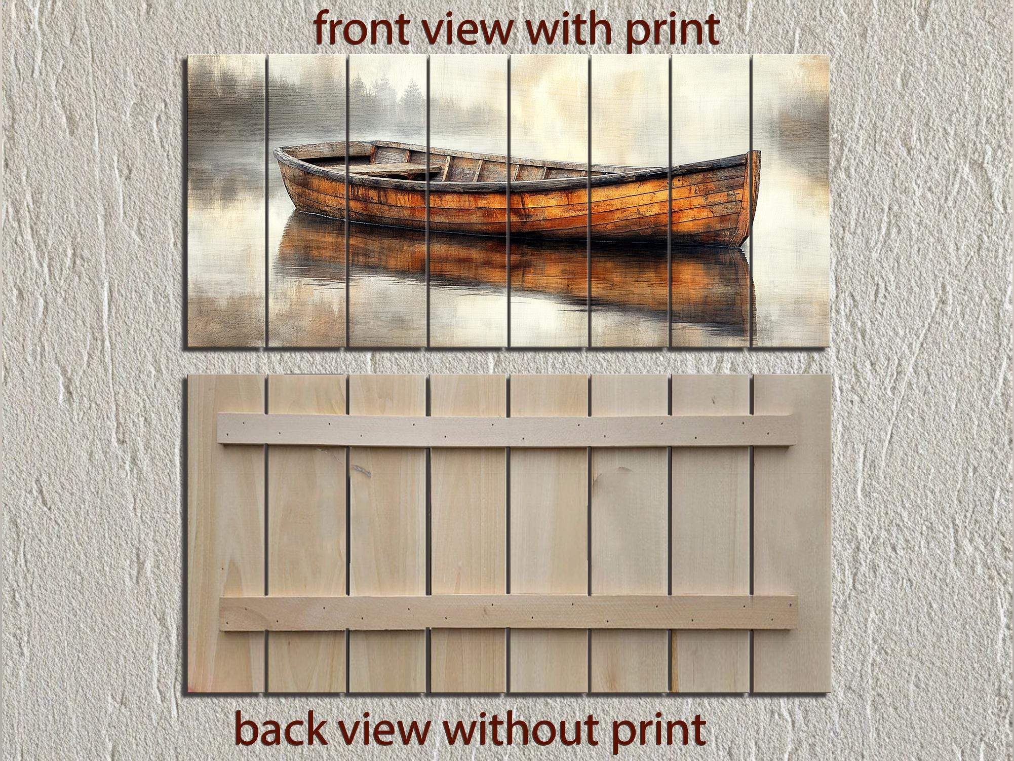Wooden Canoe In The Lake Real Wood Wall Art