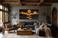 Wooden Mountain River Under Glowing Moon Framed Canvas Wall Art For Cabin Decor