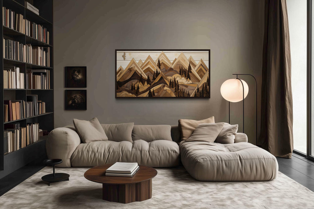 Wooden Mountain With Eagle Framed Canvas Wall Art