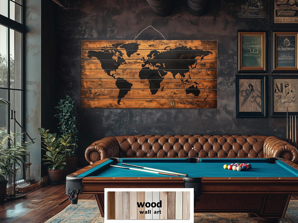 Wooden World Map Distressed Wall Art