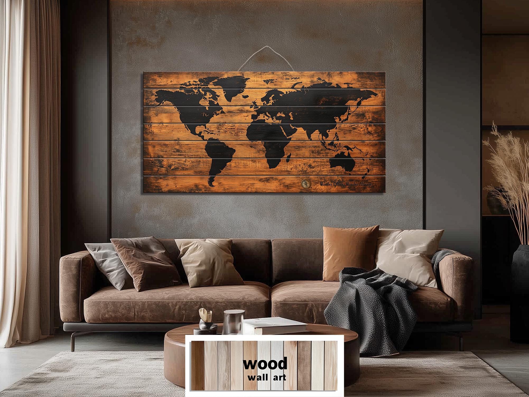 Wooden World Map Distressed Wall Art