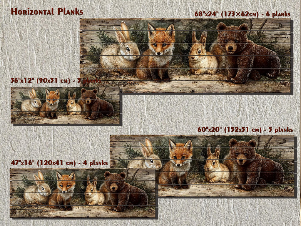 Woodland Animals Wall Art - Distressed Wood Art | Fox Rabbit Bear Rustic Cabin Decor