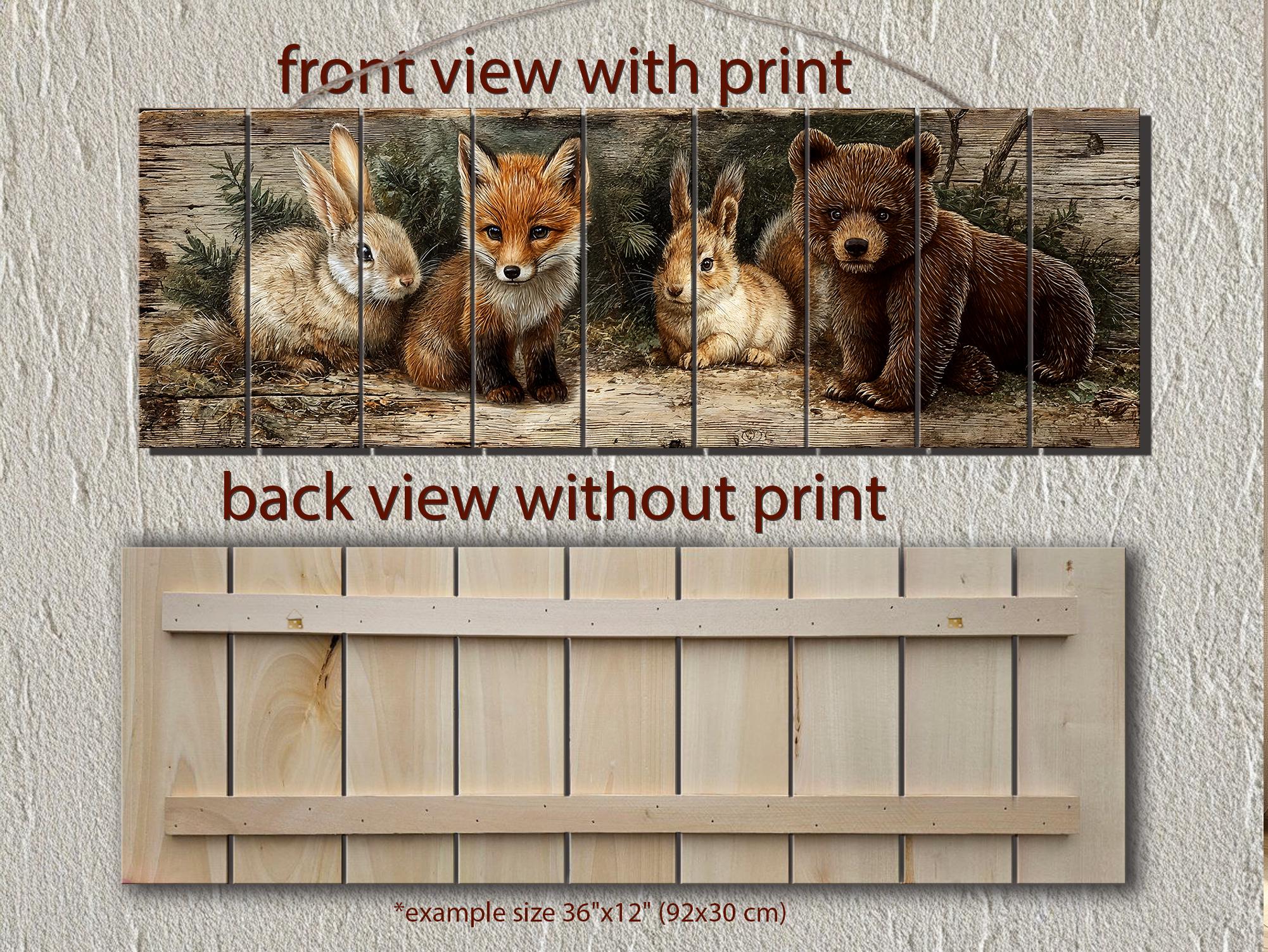 Woodland Animals Wall Art - Distressed Wood Art | Fox Rabbit Bear Rustic Cabin Decor
