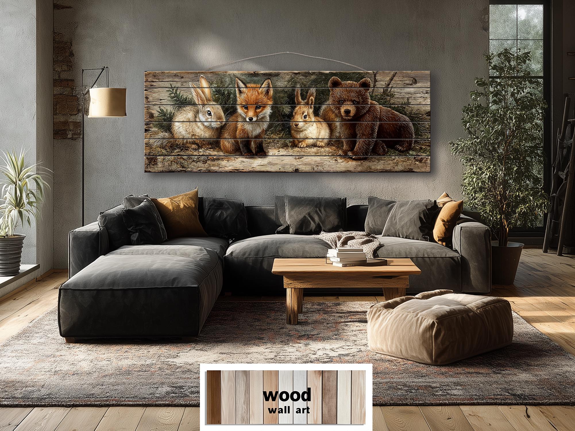 Woodland Animals Wall Art - Distressed Wood Art | Fox Rabbit Bear Rustic Cabin Decor
