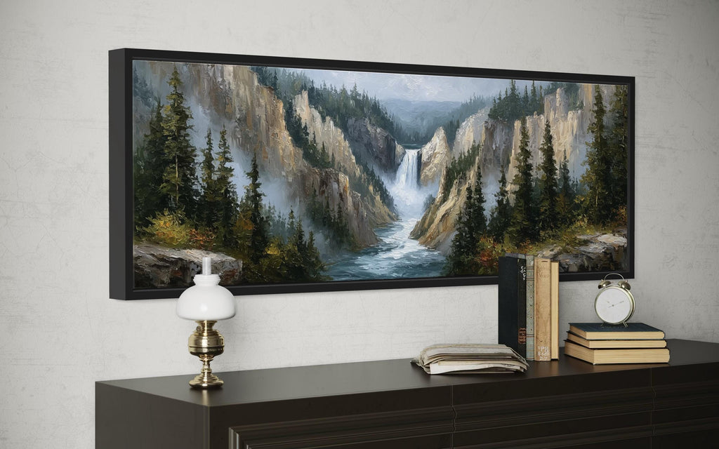 Yellowstone Waterfall  Long Horizontal Canvas Wall Art