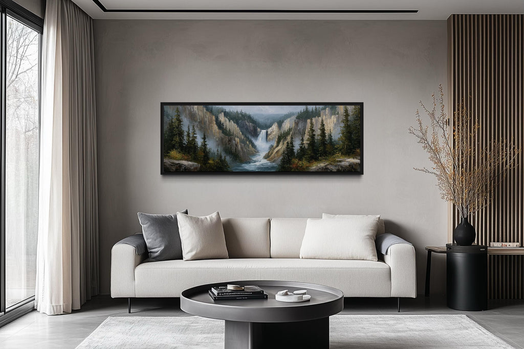 Yellowstone Waterfall  Long Horizontal Canvas Wall Art
