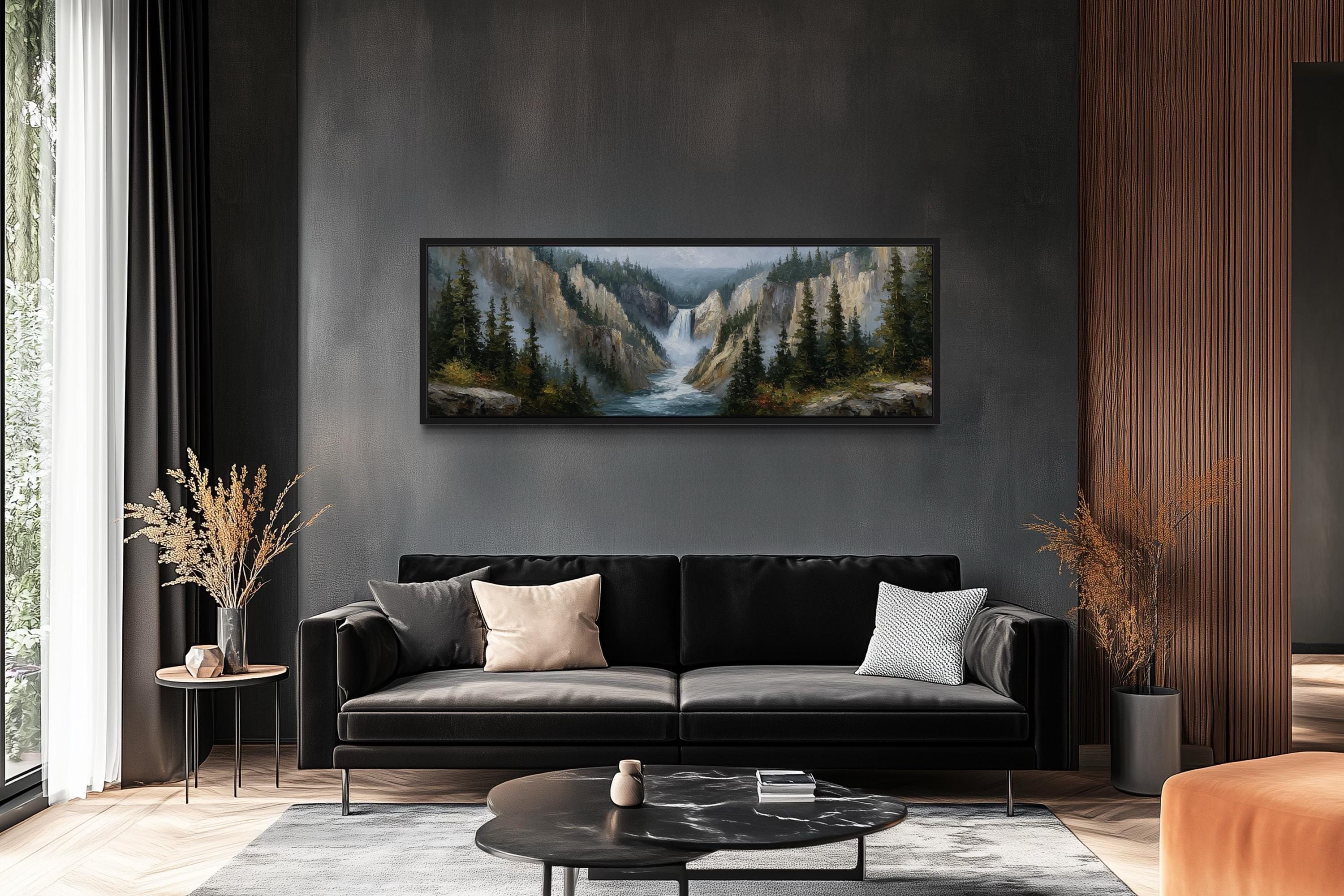 Yellowstone Waterfall  Long Horizontal Canvas Wall Art