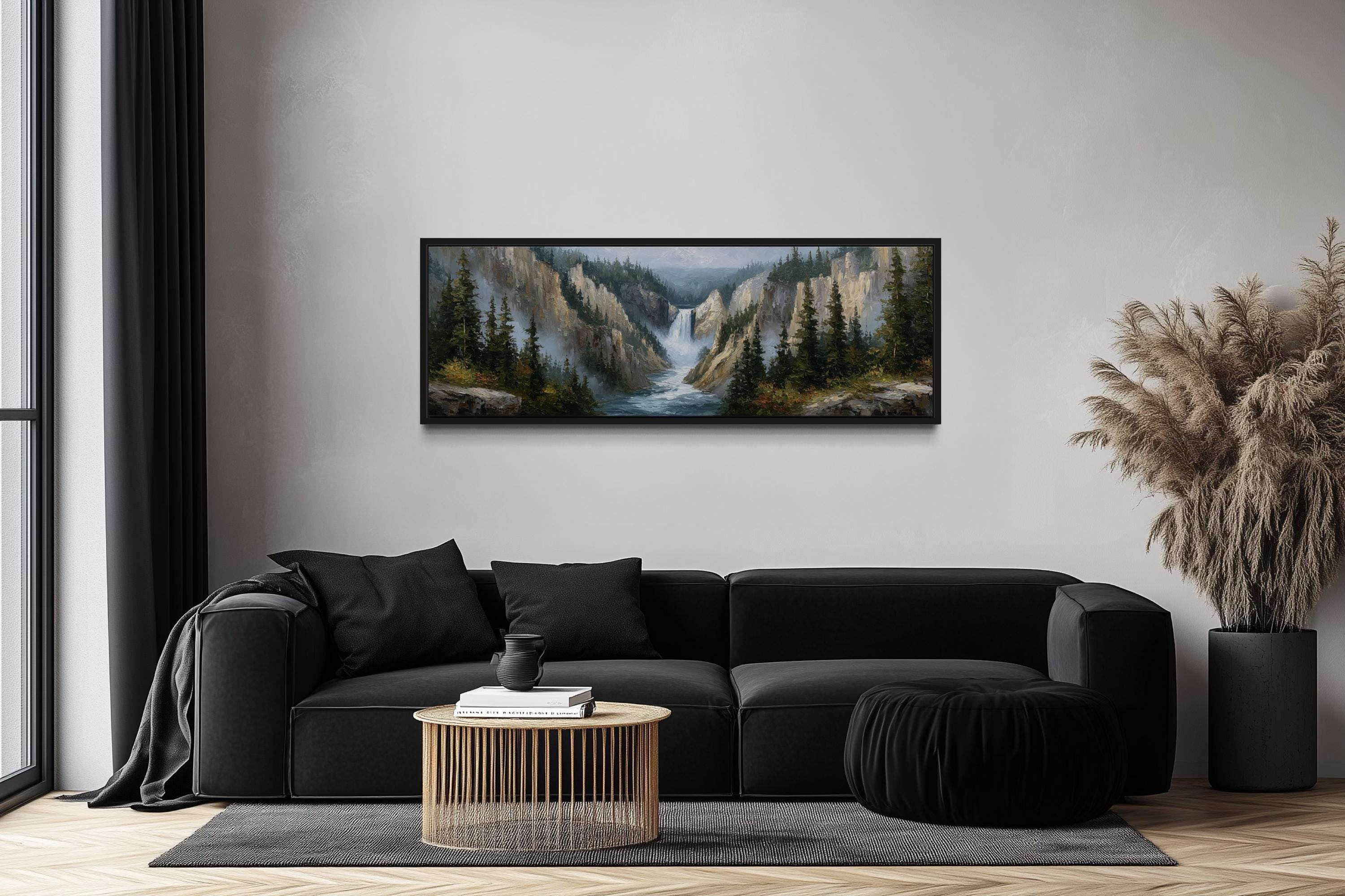 Yellowstone Waterfall  Long Horizontal Canvas Wall Art