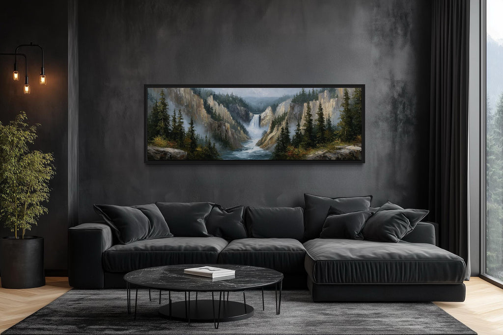 Yellowstone Waterfall  Long Horizontal Canvas Wall Art