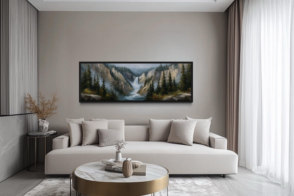 Yellowstone Waterfall  Long Horizontal Canvas Wall Art