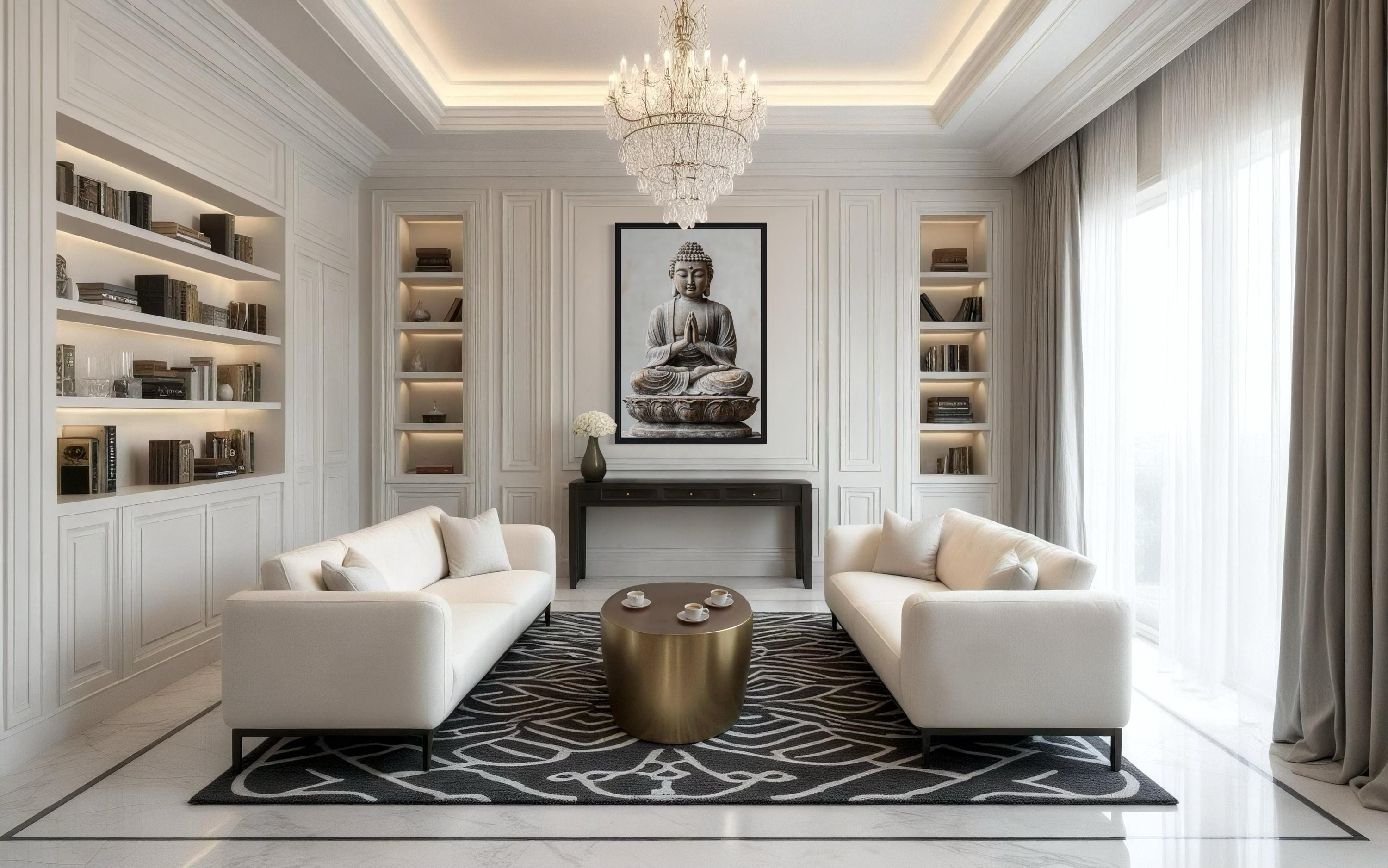 Zen Buddha Statue Painting Framed Canvas Wall Art