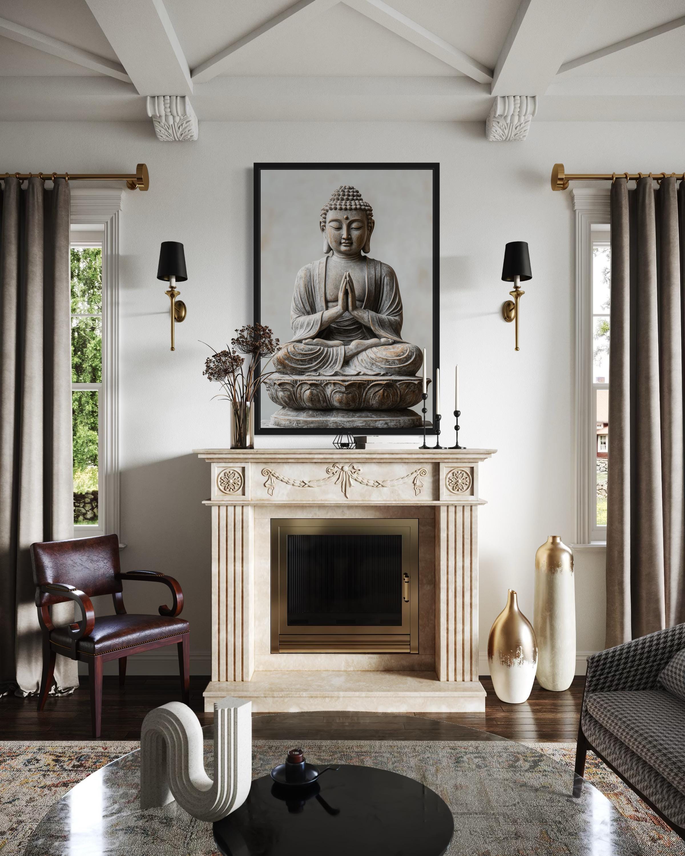 Zen Buddha Statue Painting Framed Canvas Wall Art