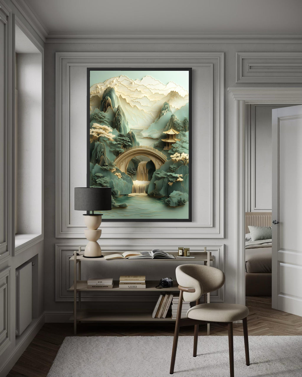 Zen Japanese Garden Pagoda And Waterfall Canvas Wall Art