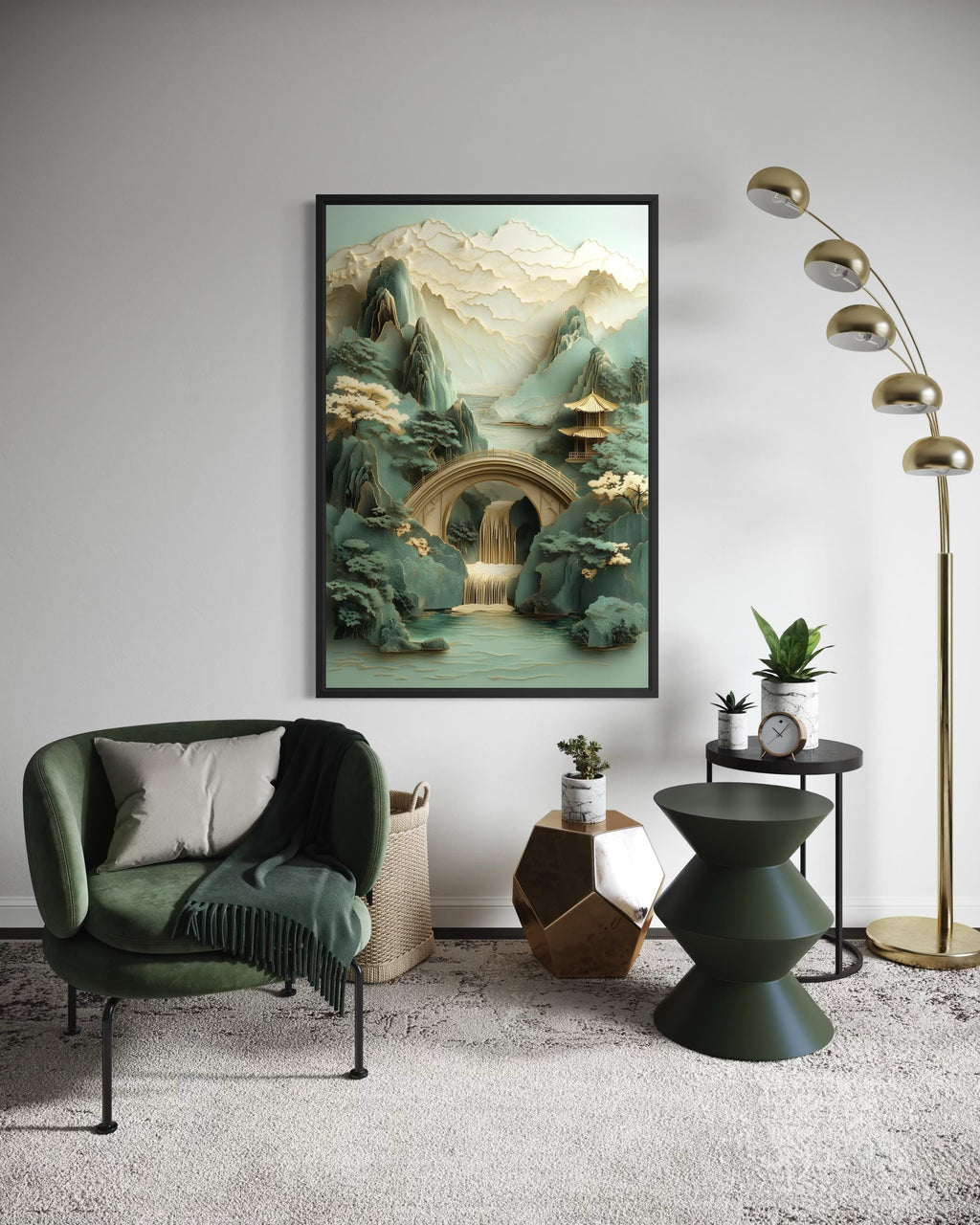 Zen Japanese Garden Pagoda And Waterfall Canvas Wall Art