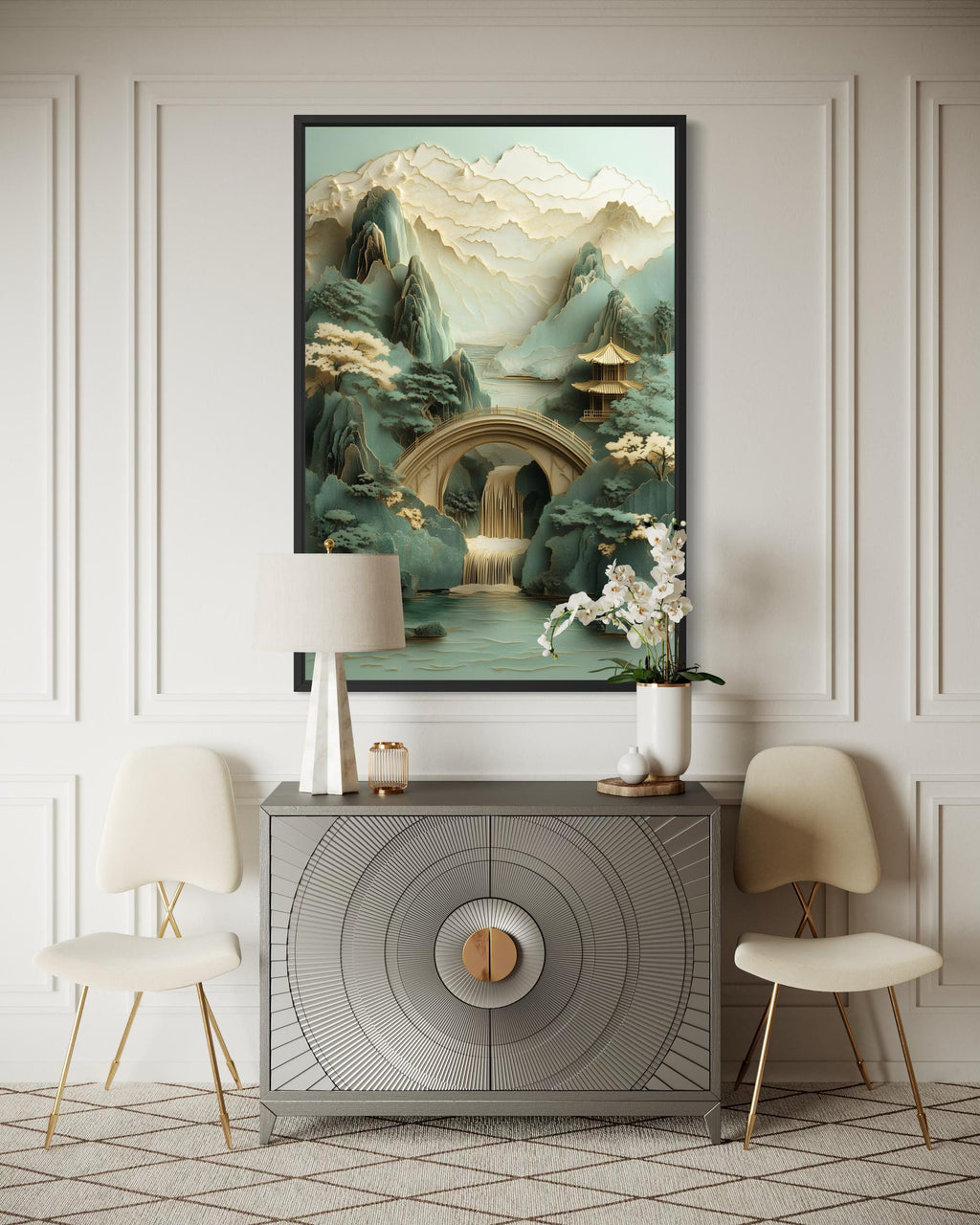 Zen Japanese Garden Pagoda And Waterfall Canvas Wall Art