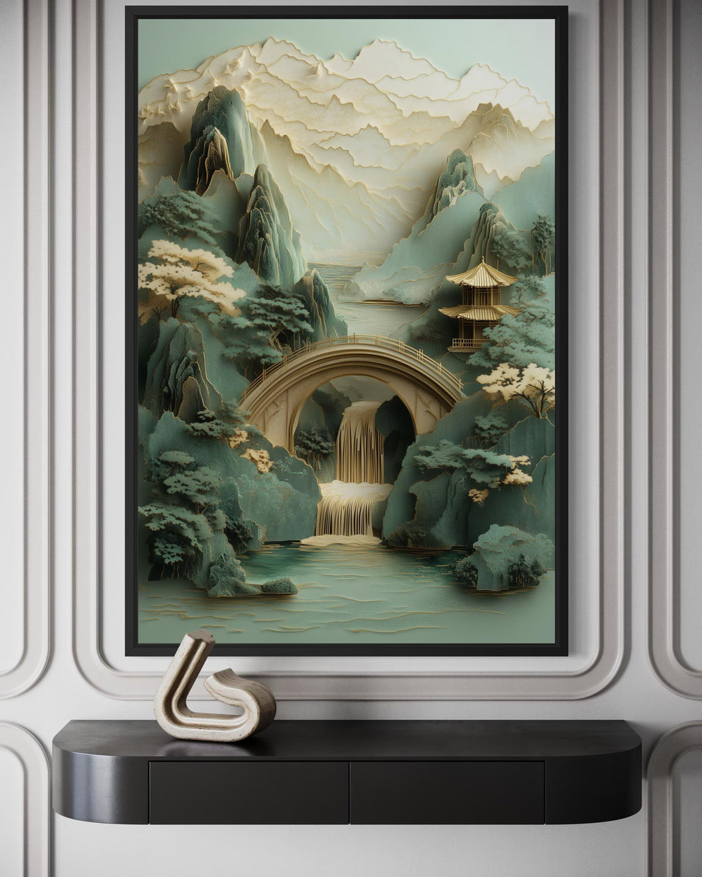 Zen Japanese Garden Pagoda And Waterfall Canvas Wall Art