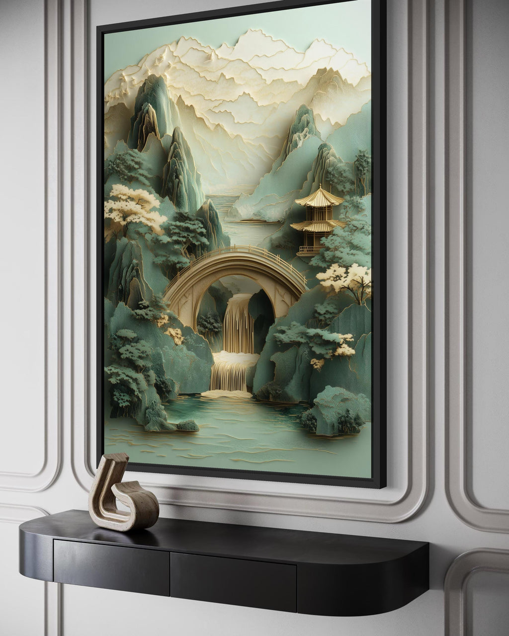 Zen Japanese Garden Pagoda And Waterfall Canvas Wall Art