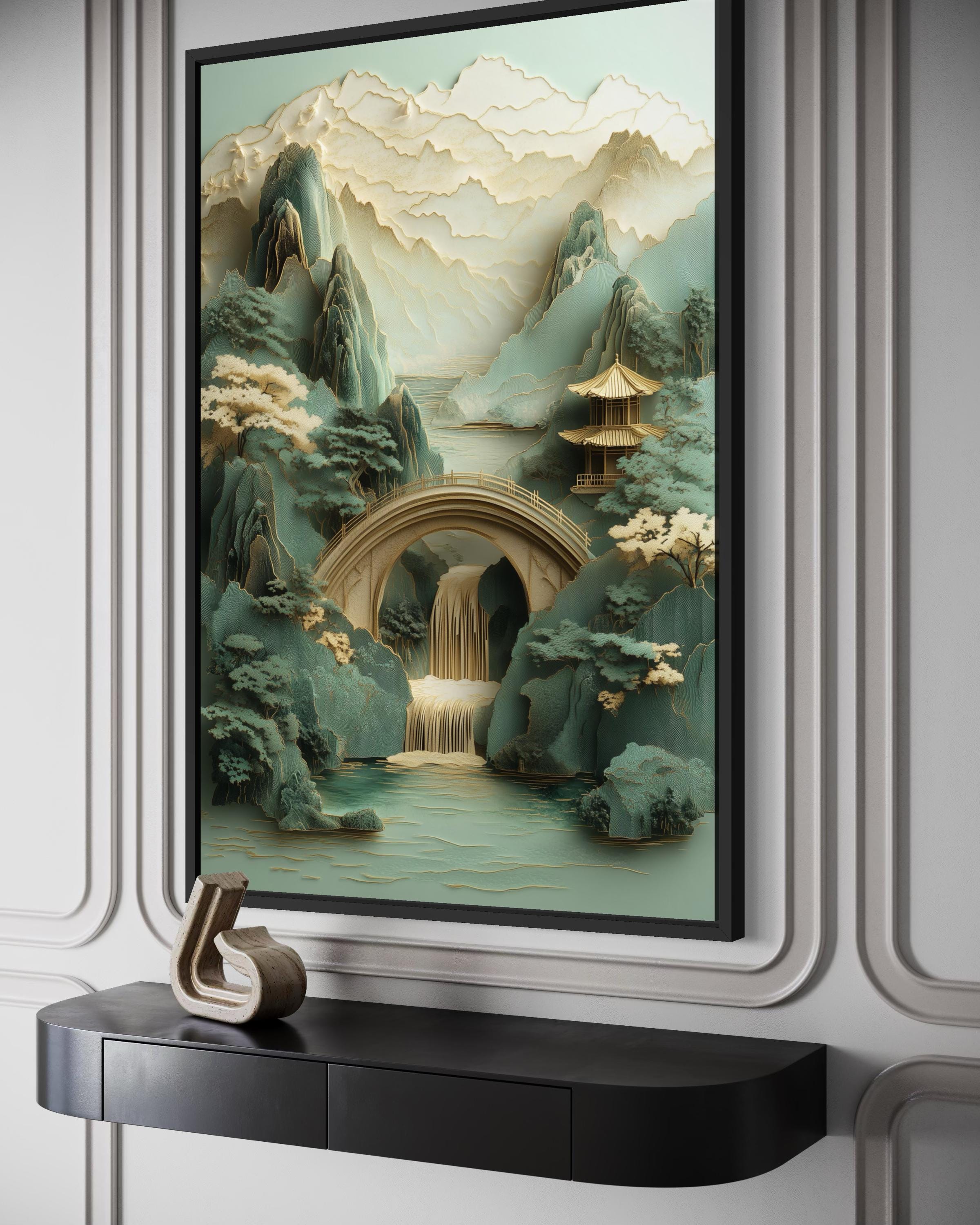 Zen Japanese Garden Pagoda And Waterfall Canvas Wall Art